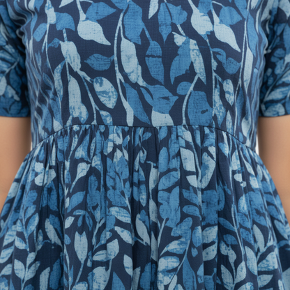 Blue Cotton Printed Midi