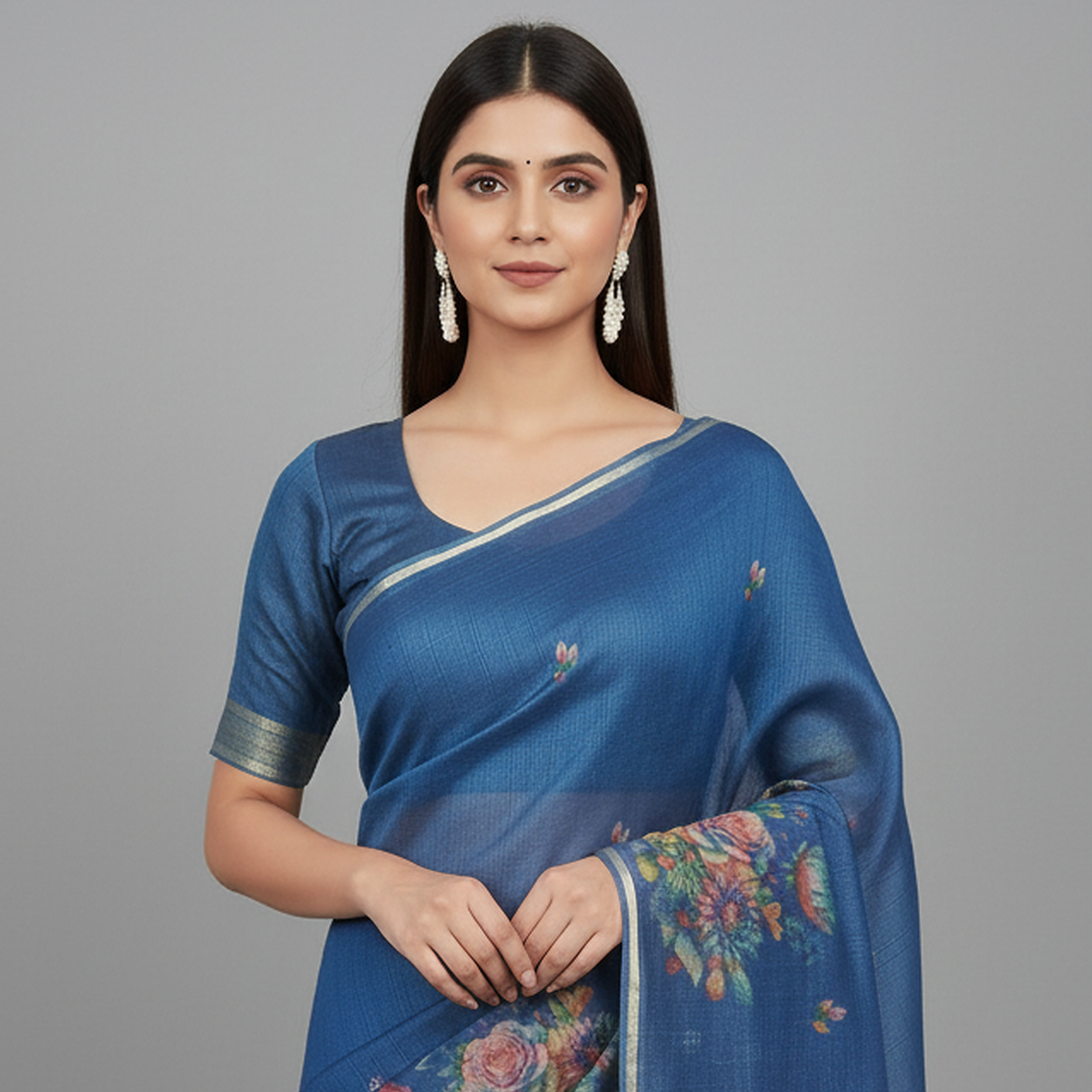 Handwoven Tissue Ikkat Saree with Floral Print