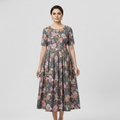 Gray Floral Print - Cotton Long Frocks for Women – Comfortable & Elegant Office Wear