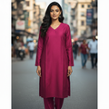 Dark Pink - Raw Silk Co-Ord Set – Elegant Office Wear for Working Women