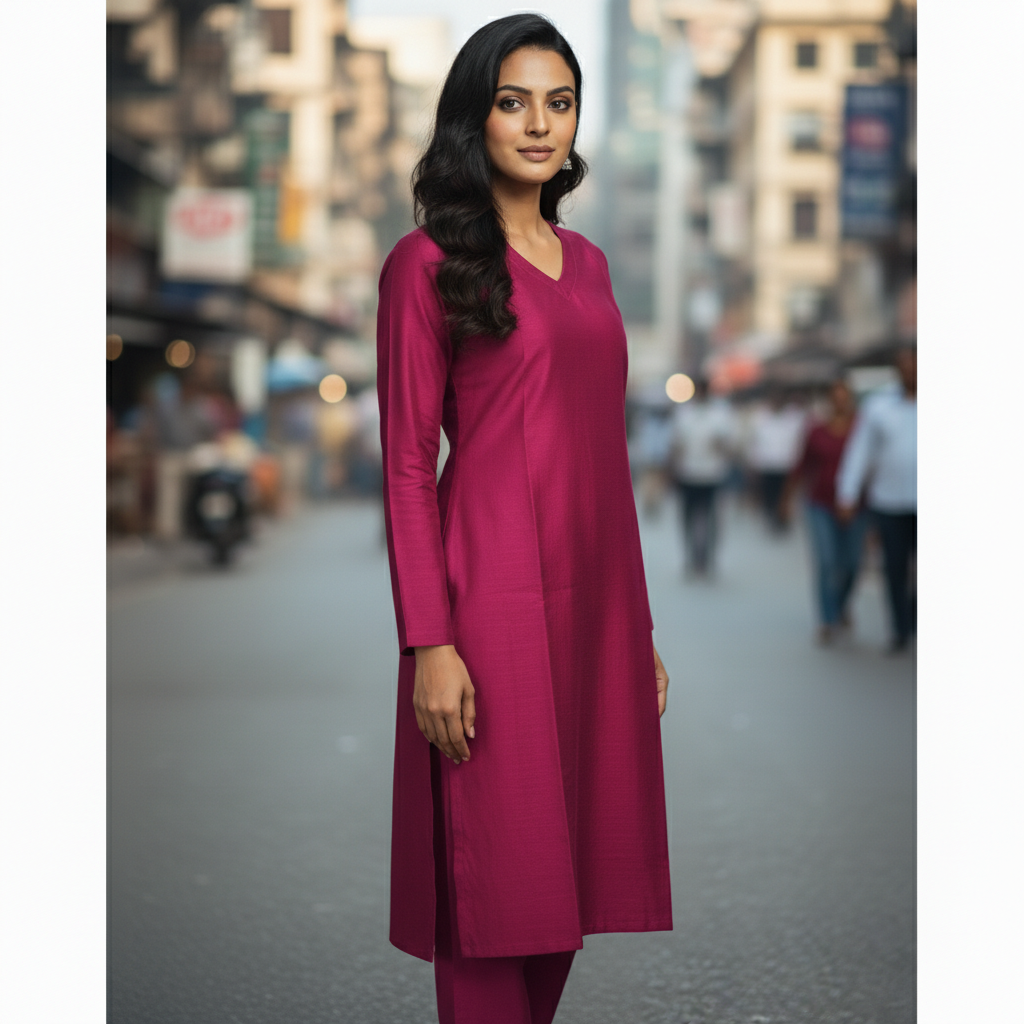 Dark Pink - Raw Silk Co-Ord Set – Elegant Office Wear for Working Women