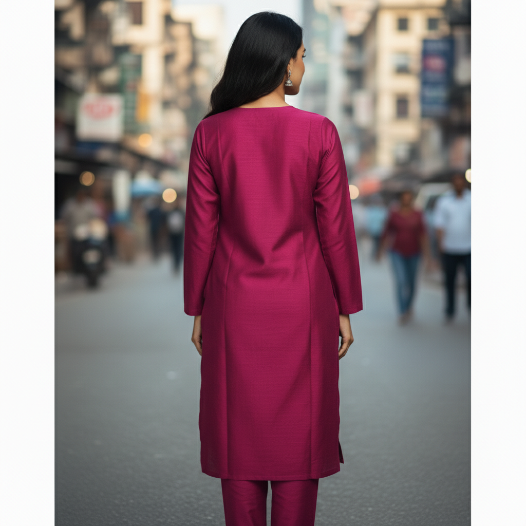 Dark Pink - Raw Silk Co-Ord Set – Elegant Office Wear for Working Women