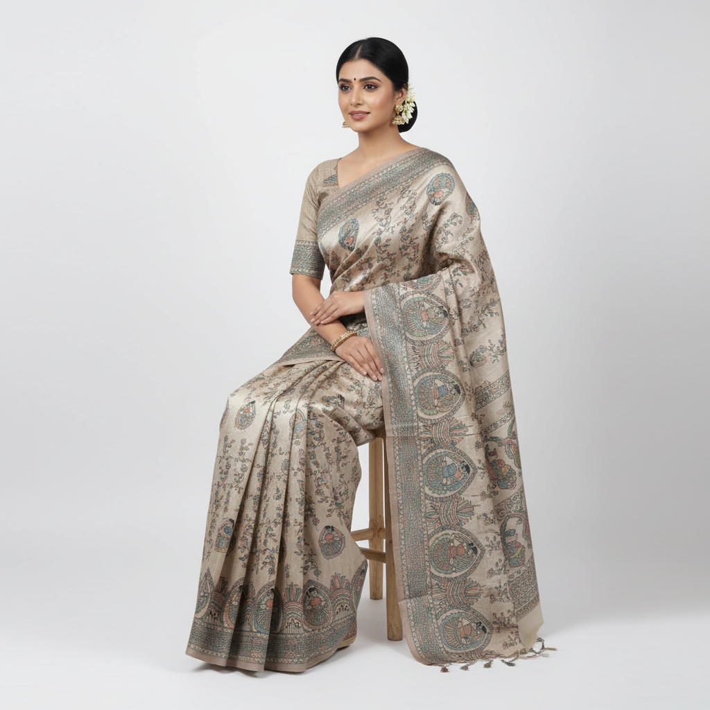  Madhubani Tussar Silk Saree 