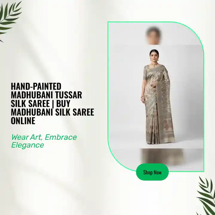 Hand-Painted Madhubani Tussar Silk Saree | Buy Madhubani Silk Saree Online by@Outfy