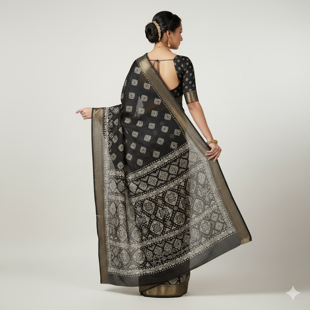 Black Soft tussar silk saree