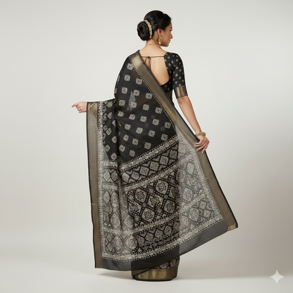 Black Soft tussar silk saree