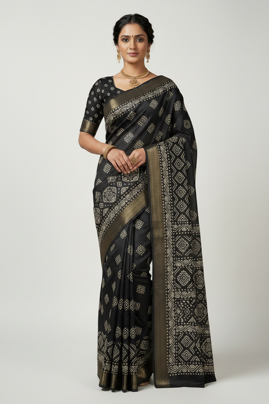 Black Soft tussar silk saree