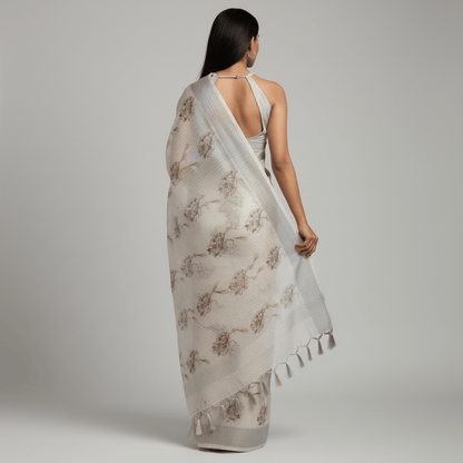 Printed Linen Saree for Women – breathable summer ethnic wear India
