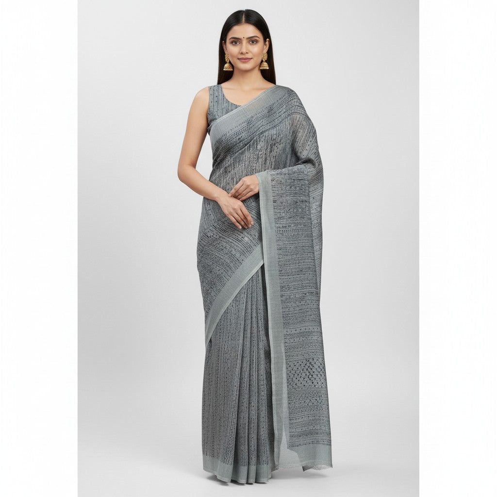 Printed Linen Saree – Elegant ethnic wear Online sale