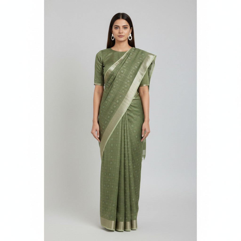  Linen Saree with Zari border casual wear
