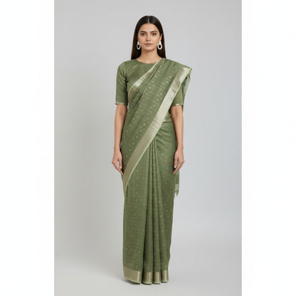 Handloom Linen Saree with Zari Border – Office & Casual Wear for Women