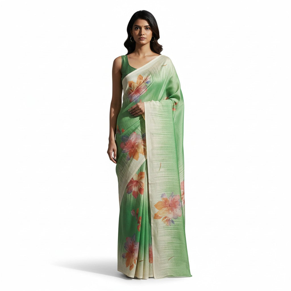 Handwoven Tissue Ikkat Saree with Floral Print