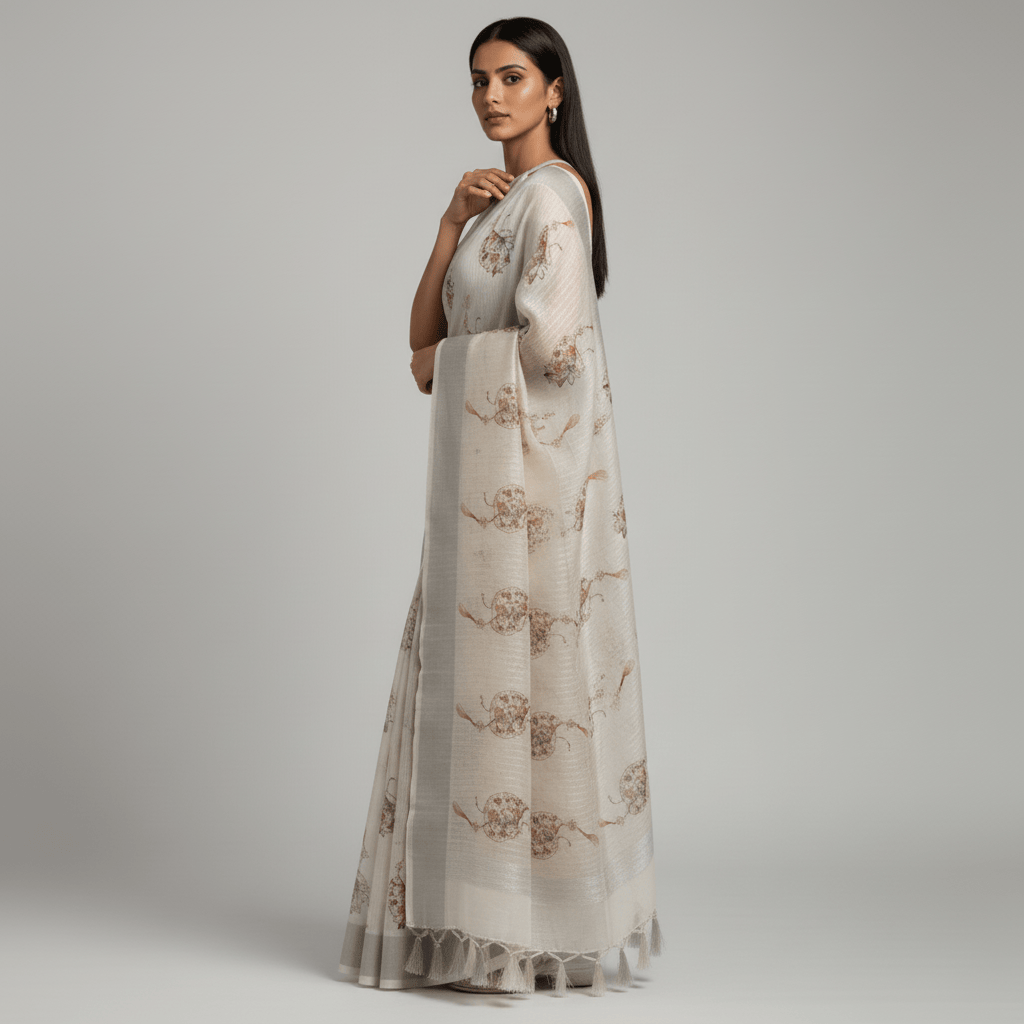 Printed Linen Saree for Women – breathable summer ethnic wear India