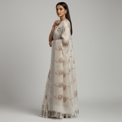 Printed Linen Saree for Women – breathable summer ethnic wear India