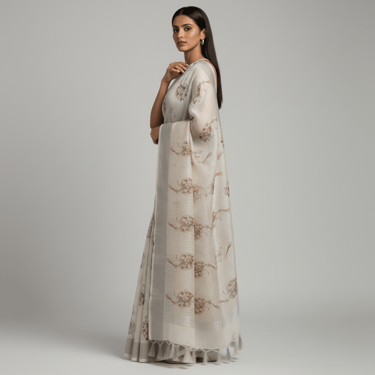 Printed Linen Saree for Women – breathable summer ethnic wear India