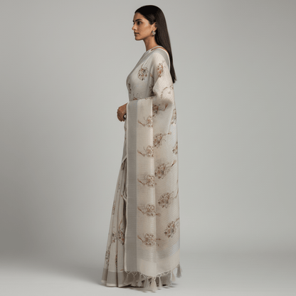 Printed Linen Saree for Women – breathable summer ethnic wear India