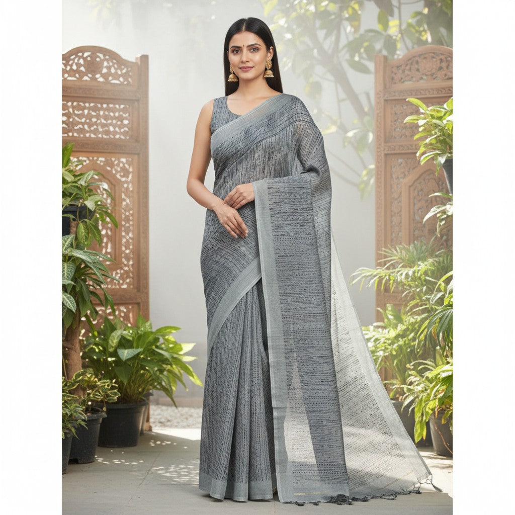 Printed Linen Saree – Elegant ethnic wear Online sale