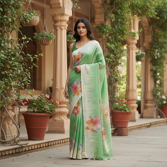 Handwoven Tissue Ikkat Saree with Floral Print