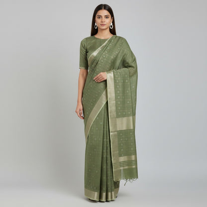 Handloom Linen Saree with Zari Border – Office & Casual Wear for Women
