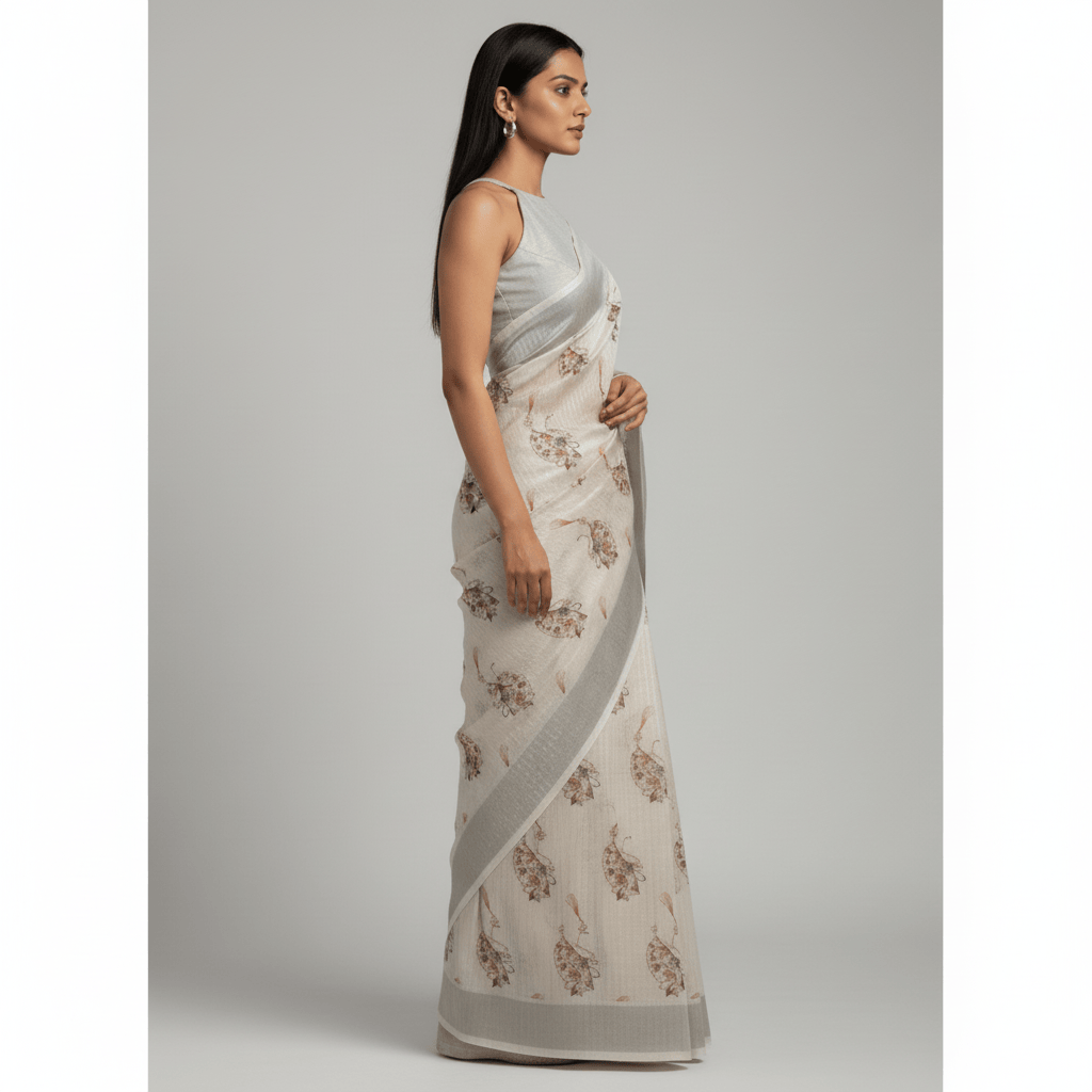 Printed Linen Saree for Women – breathable summer ethnic wear India