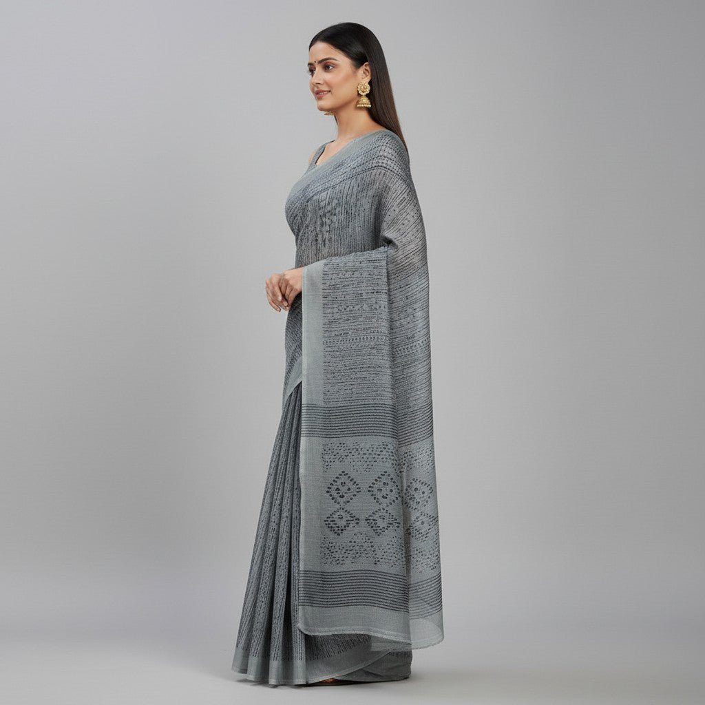 Printed Linen Saree – Elegant ethnic wear Online sale