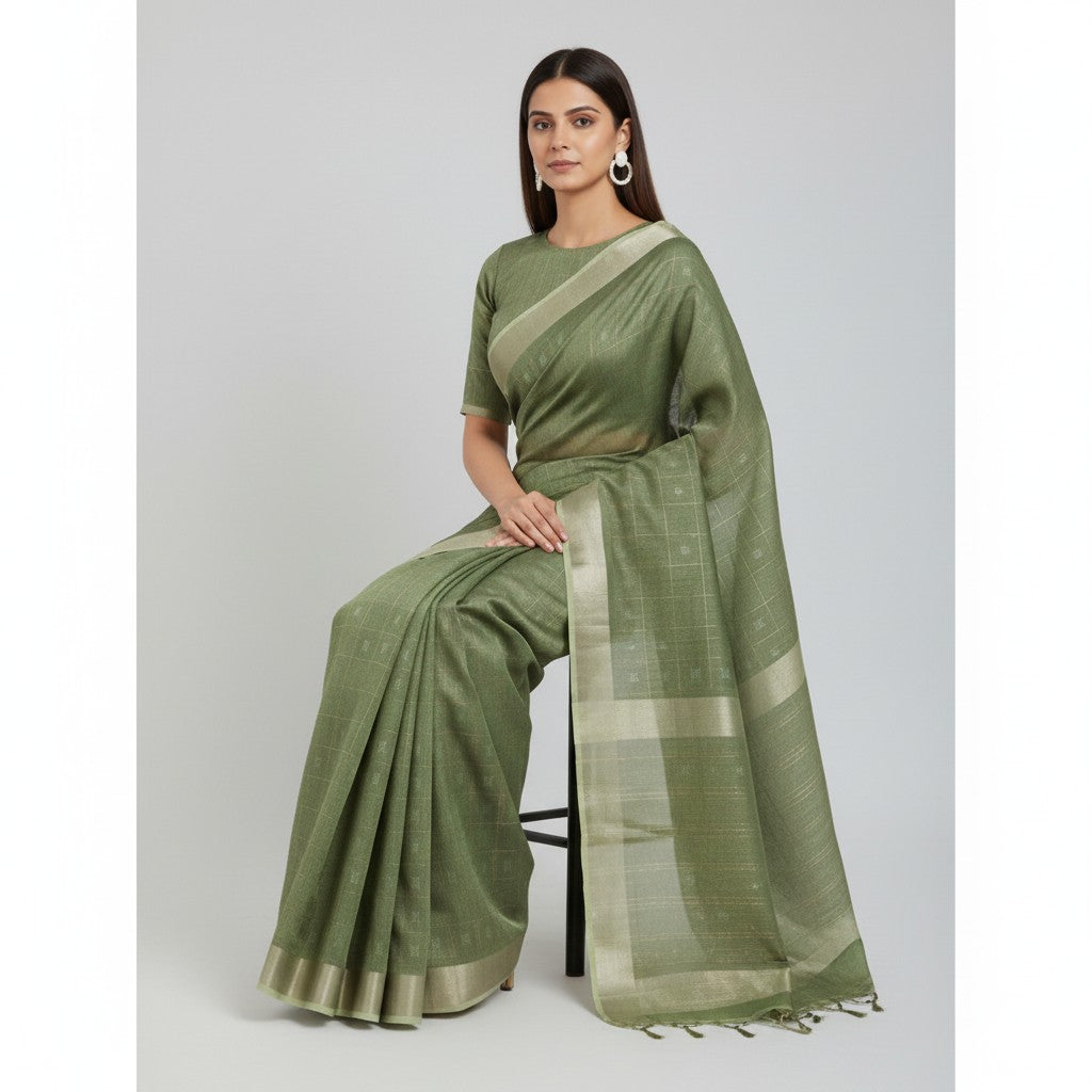  Linen Saree with Zari border office wear